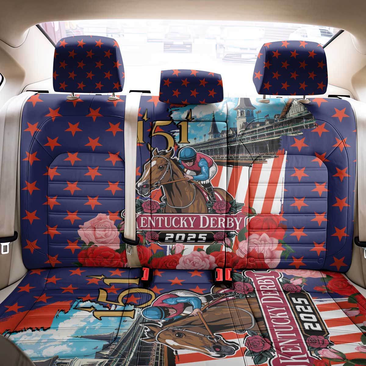 Kentucky Horses Racing 2025 Back Car Seat Cover Anniversary 151st The Race for the Roses