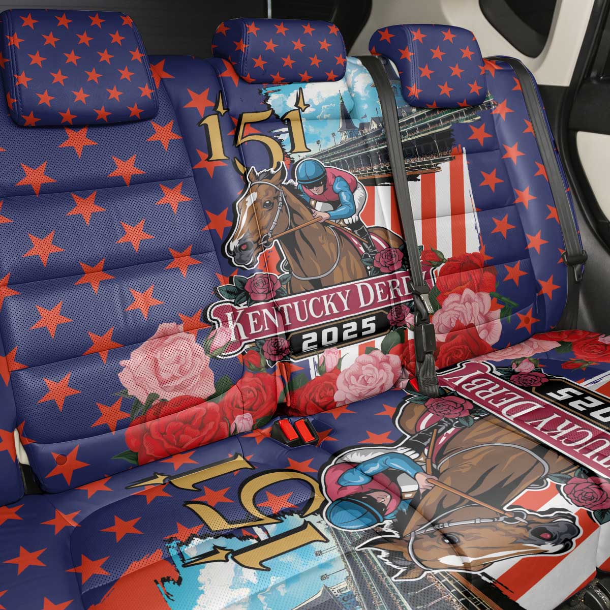 Kentucky Horses Racing 2025 Back Car Seat Cover Anniversary 151st The Race for the Roses