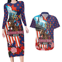 Kentucky Horses Racing 2025 Couples Matching Long Sleeve Bodycon Dress and Hawaiian Shirt Anniversary 151st The Race for the Roses