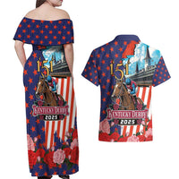 Kentucky Horses Racing 2025 Couples Matching Off Shoulder Maxi Dress and Hawaiian Shirt Anniversary 151st The Race for the Roses