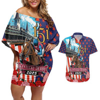 Kentucky Horses Racing 2025 Couples Matching Off Shoulder Short Dress and Hawaiian Shirt Anniversary 151st The Race for the Roses