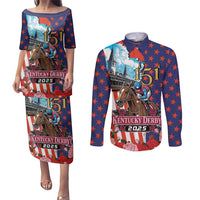 Kentucky Horses Racing 2025 Couples Matching Puletasi and Long Sleeve Button Shirt Anniversary 151st The Race for the Roses