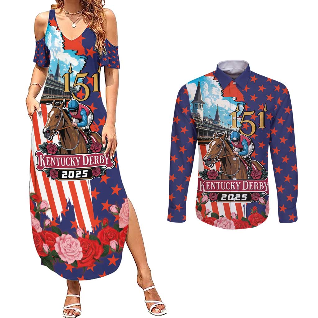 Kentucky Horses Racing 2025 Couples Matching Summer Maxi Dress and Long Sleeve Button Shirt Anniversary 151st The Race for the Roses