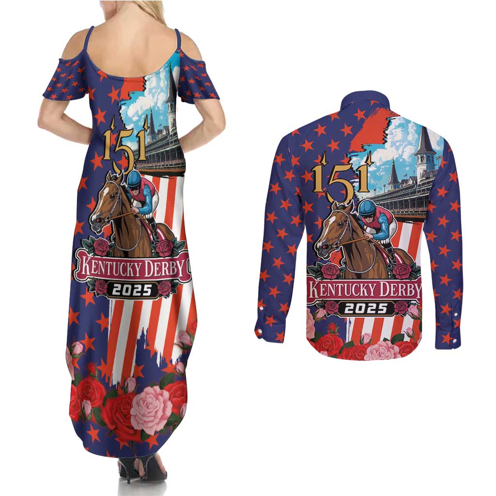 Kentucky Horses Racing 2025 Couples Matching Summer Maxi Dress and Long Sleeve Button Shirt Anniversary 151st The Race for the Roses