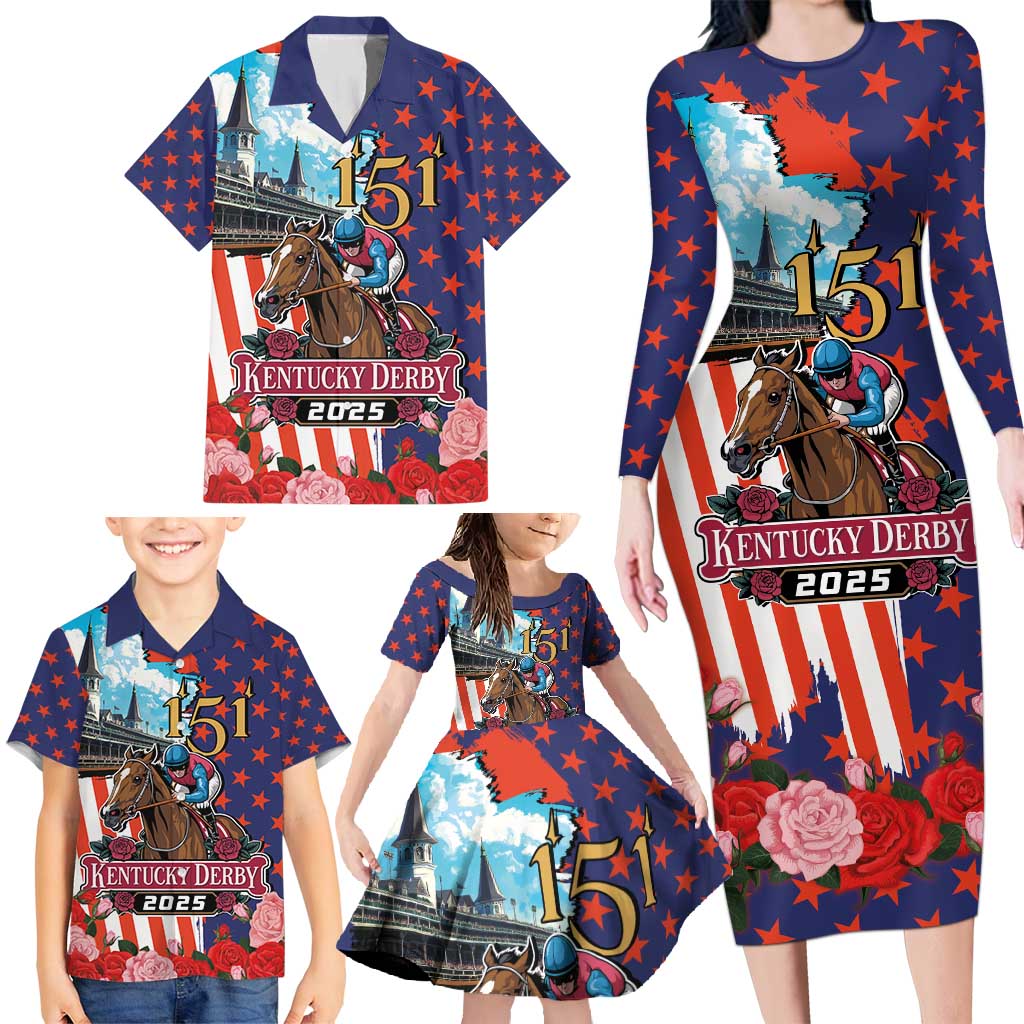 Kentucky Horses Racing 2025 Family Matching Long Sleeve Bodycon Dress and Hawaiian Shirt Anniversary 151st The Race for the Roses