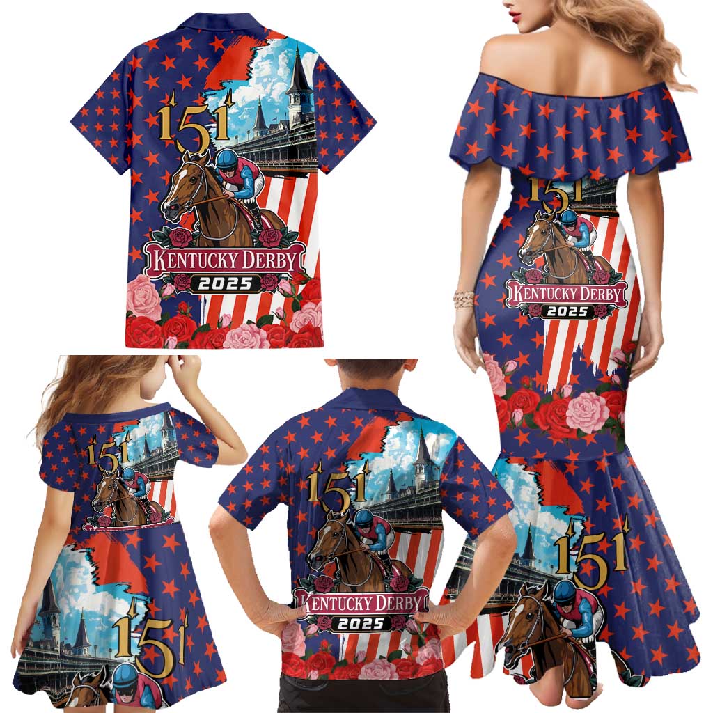 Kentucky Horses Racing 2025 Family Matching Mermaid Dress and Hawaiian Shirt Anniversary 151st The Race for the Roses