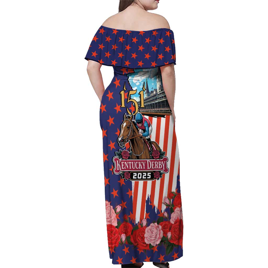 Kentucky Horses Racing 2025 Family Matching Off Shoulder Maxi Dress and Hawaiian Shirt Anniversary 151st The Race for the Roses