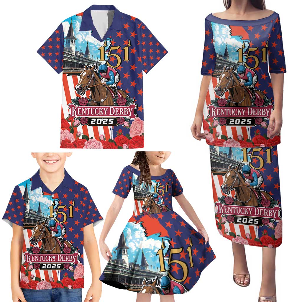 Kentucky Horses Racing 2025 Family Matching Puletasi and Hawaiian Shirt Anniversary 151st The Race for the Roses