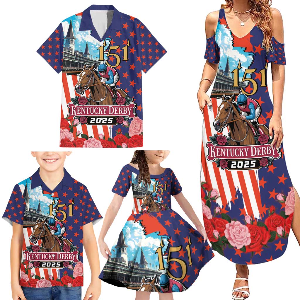 Kentucky Horses Racing 2025 Family Matching Summer Maxi Dress and Hawaiian Shirt Anniversary 151st The Race for the Roses