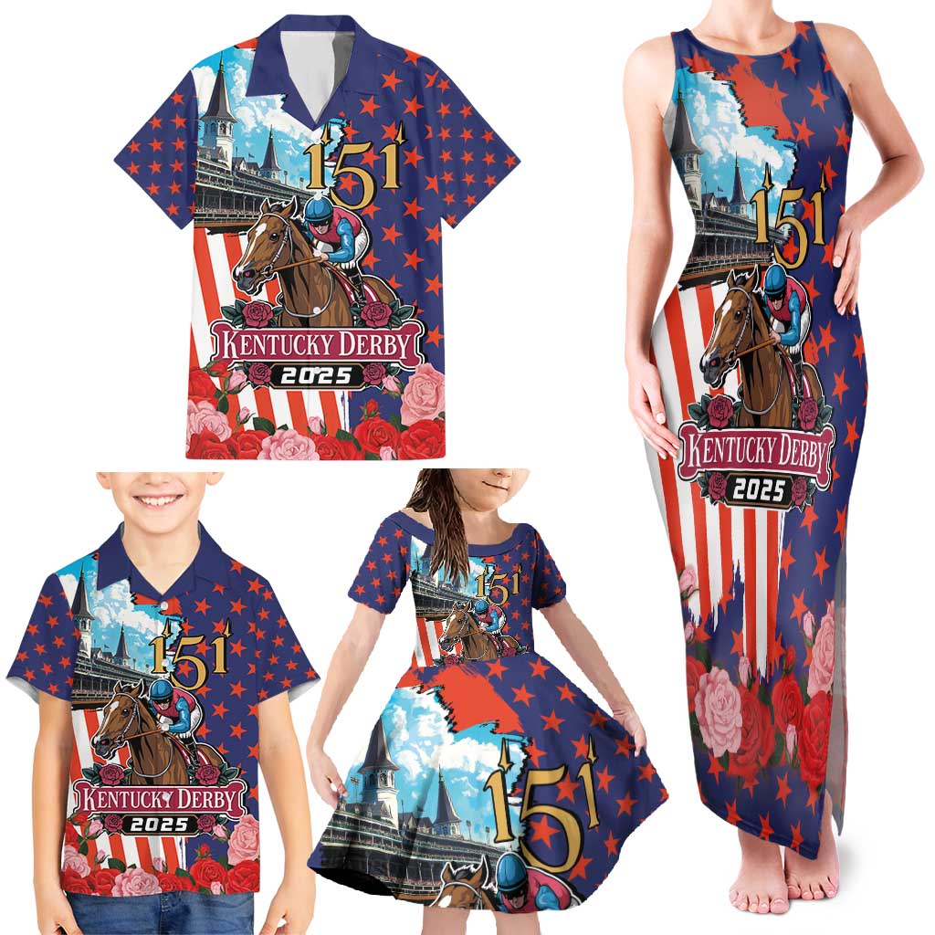 Kentucky Horses Racing 2025 Family Matching Tank Maxi Dress and Hawaiian Shirt Anniversary 151st The Race for the Roses