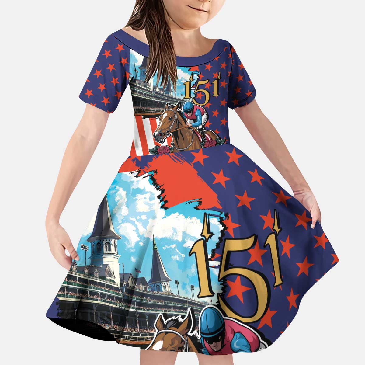 Kentucky Horses Racing 2025 Kid Short Sleeve Dress Anniversary 151st The Race for the Roses