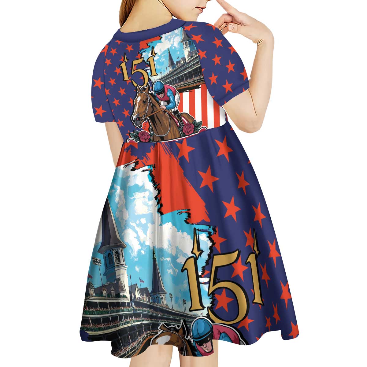 Kentucky Horses Racing 2025 Kid Short Sleeve Dress Anniversary 151st The Race for the Roses