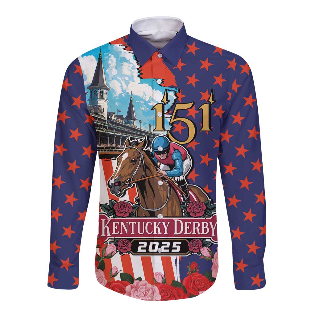 Kentucky Horses Racing 2025 Long Sleeve Button Shirt Anniversary 151st The Race for the Roses
