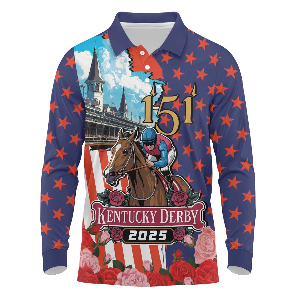 Kentucky Horses Racing 2025 Long Sleeve Polo Shirt Anniversary 151st The Race for the Roses