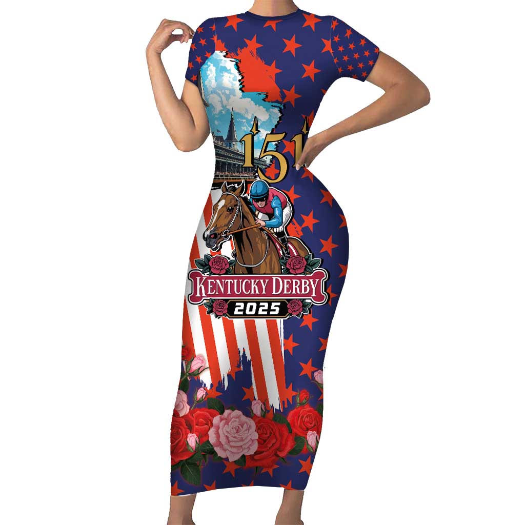 Kentucky Horses Racing 2025 Short Sleeve Bodycon Dress Anniversary 151st The Race for the Roses