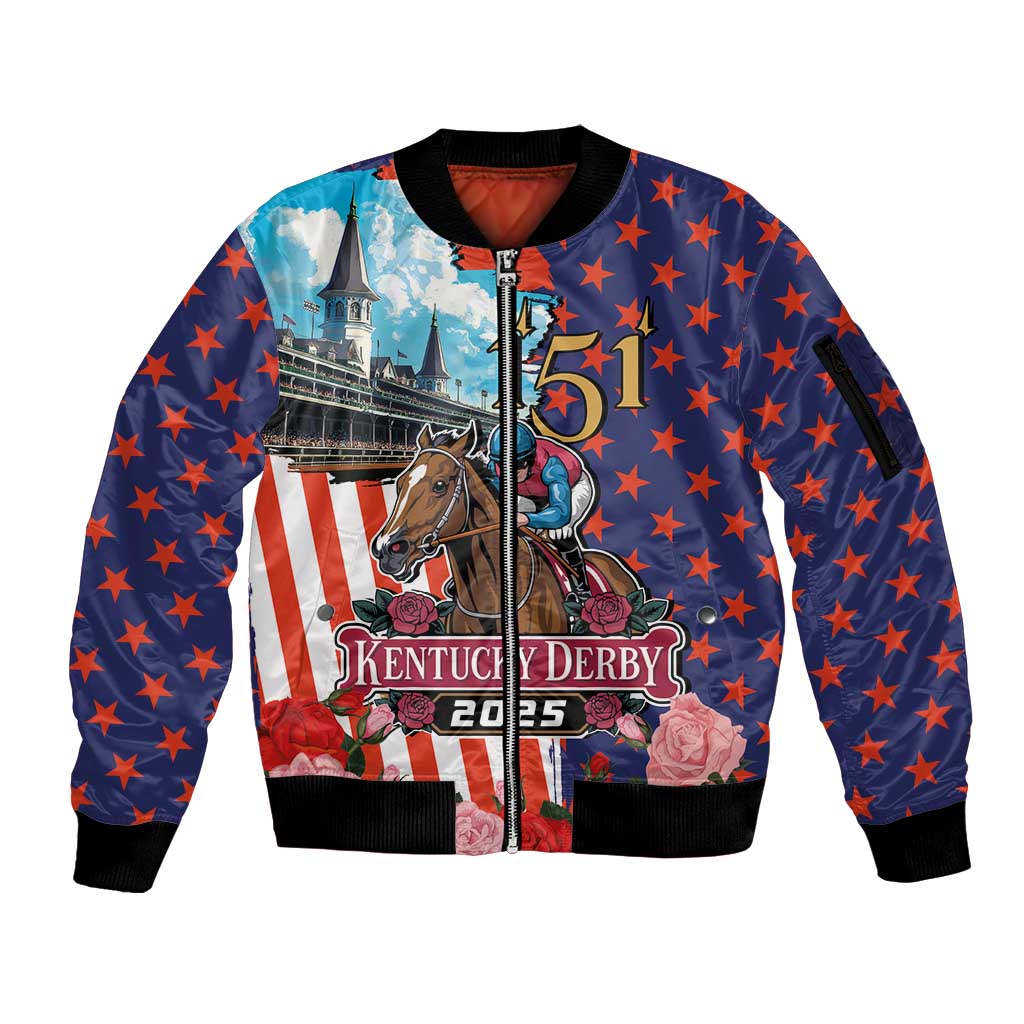 Kentucky Horses Racing 2025 Sleeve Zip Bomber Jacket Anniversary 151st The Race for the Roses