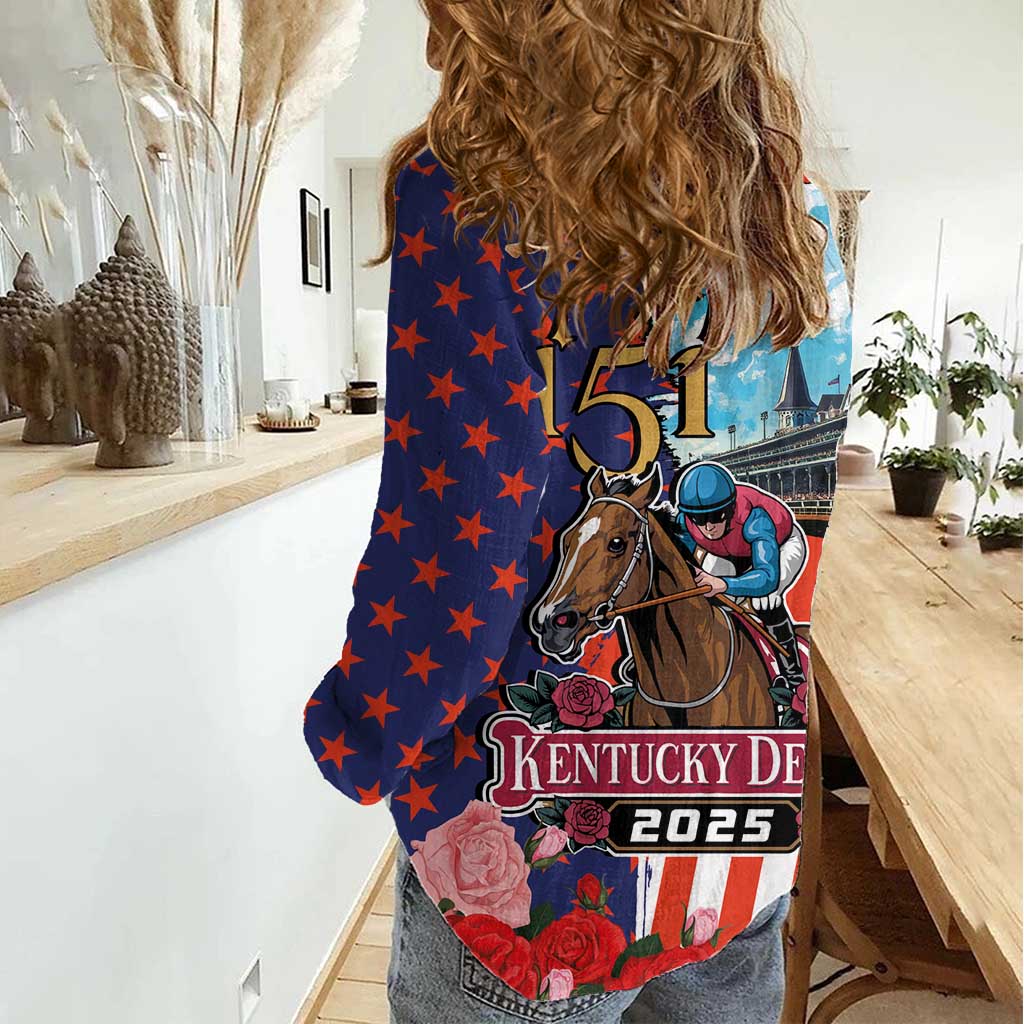 Kentucky Horses Racing 2025 Women Casual Shirt Anniversary 151st The Race for the Roses