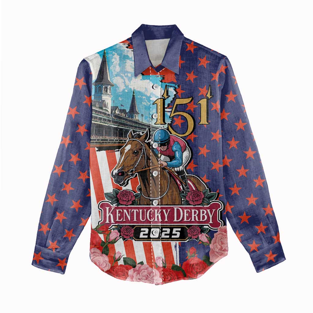 Kentucky Horses Racing 2025 Women Casual Shirt Anniversary 151st The Race for the Roses