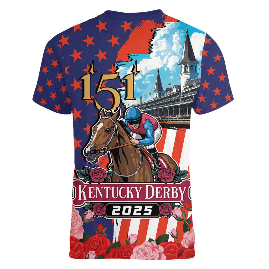 Kentucky Horses Racing 2025 Women V-Neck T-Shirt Anniversary 151st The Race for the Roses