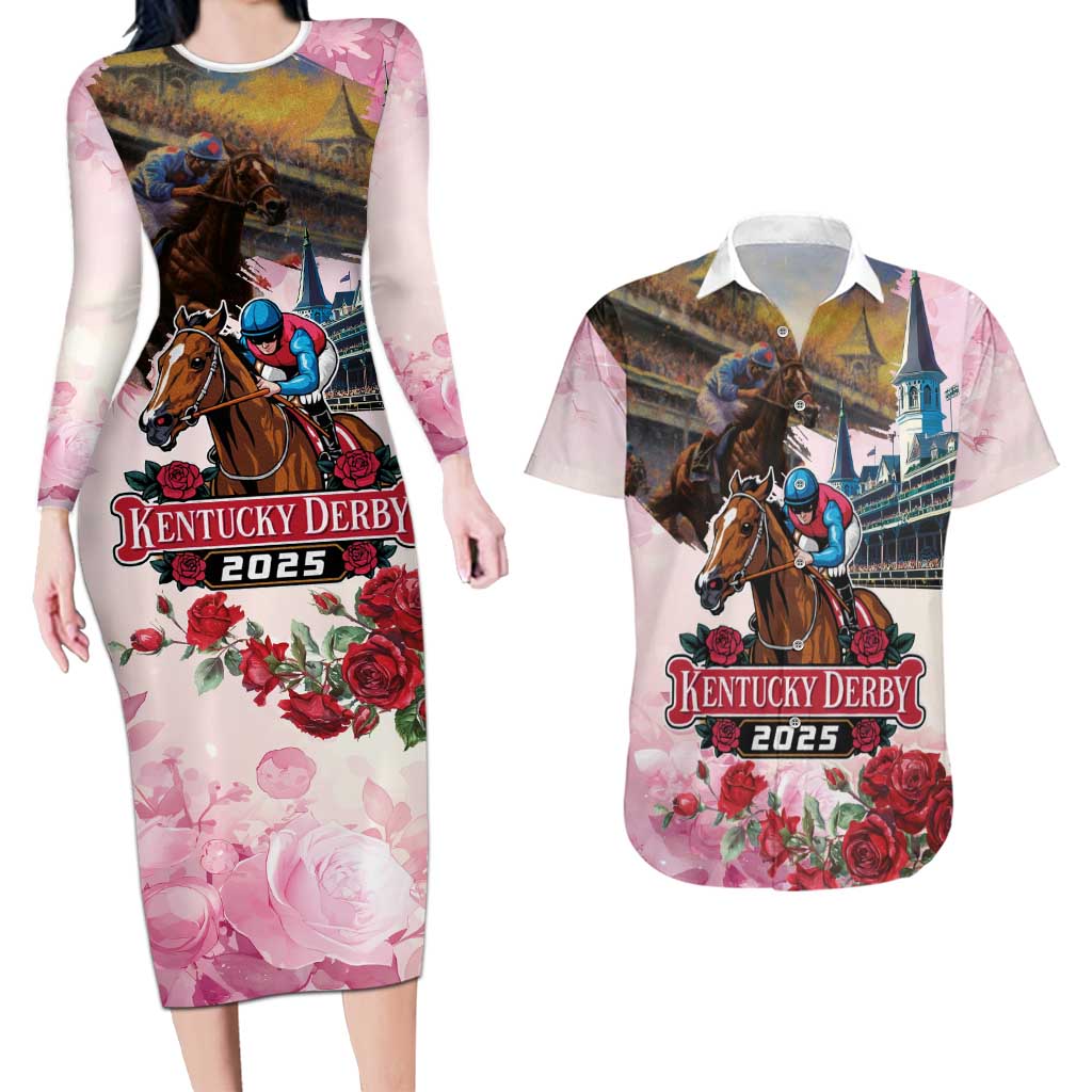 Kentucky Horses Racing 2025 Couples Matching Long Sleeve Bodycon Dress and Hawaiian Shirt Churchill Downs The Race for the Roses