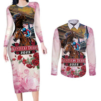 Kentucky Horses Racing 2025 Couples Matching Long Sleeve Bodycon Dress and Long Sleeve Button Shirt Churchill Downs The Race for the Roses