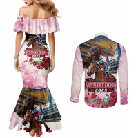 Kentucky Horses Racing 2025 Couples Matching Mermaid Dress and Long Sleeve Button Shirt Churchill Downs The Race for the Roses