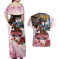 Kentucky Horses Racing 2025 Couples Matching Off Shoulder Maxi Dress and Hawaiian Shirt Churchill Downs The Race for the Roses