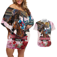 Kentucky Horses Racing 2025 Couples Matching Off Shoulder Short Dress and Hawaiian Shirt Churchill Downs The Race for the Roses