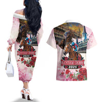 Kentucky Horses Racing 2025 Couples Matching Off The Shoulder Long Sleeve Dress and Hawaiian Shirt Churchill Downs The Race for the Roses