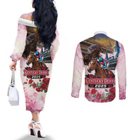 Kentucky Horses Racing 2025 Couples Matching Off The Shoulder Long Sleeve Dress and Long Sleeve Button Shirt Churchill Downs The Race for the Roses