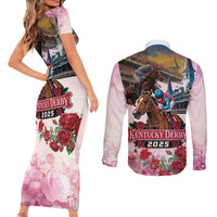 Kentucky Horses Racing 2025 Couples Matching Short Sleeve Bodycon Dress and Long Sleeve Button Shirt Churchill Downs The Race for the Roses