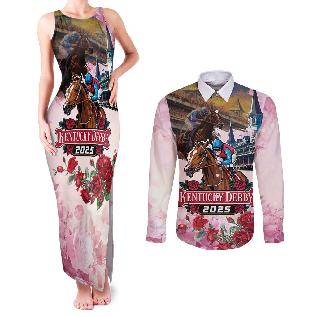 Kentucky Horses Racing 2025 Couples Matching Tank Maxi Dress and Long Sleeve Button Shirt Churchill Downs The Race for the Roses