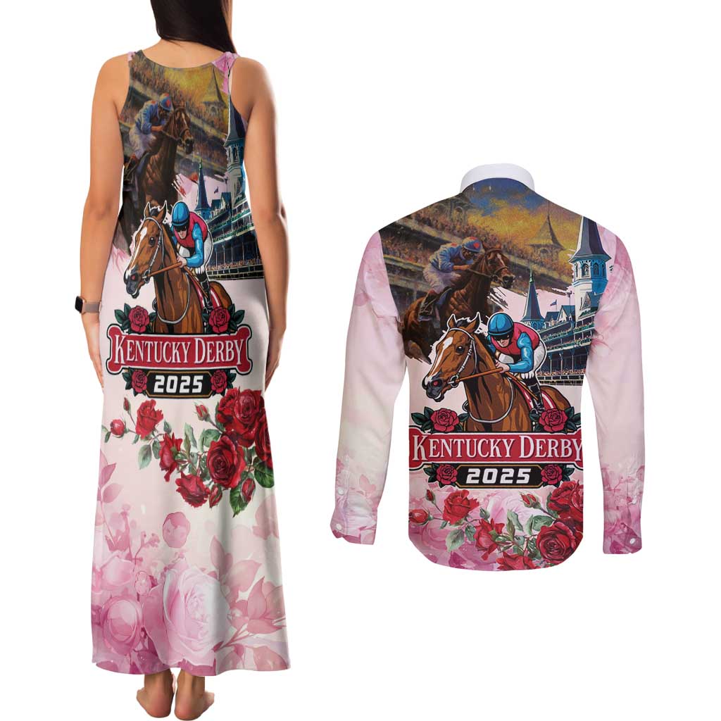 Kentucky Horses Racing 2025 Couples Matching Tank Maxi Dress and Long Sleeve Button Shirt Churchill Downs The Race for the Roses