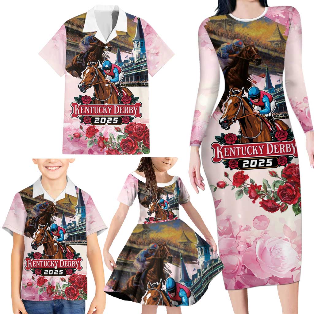 Kentucky Horses Racing 2025 Family Matching Long Sleeve Bodycon Dress and Hawaiian Shirt Churchill Downs The Race for the Roses