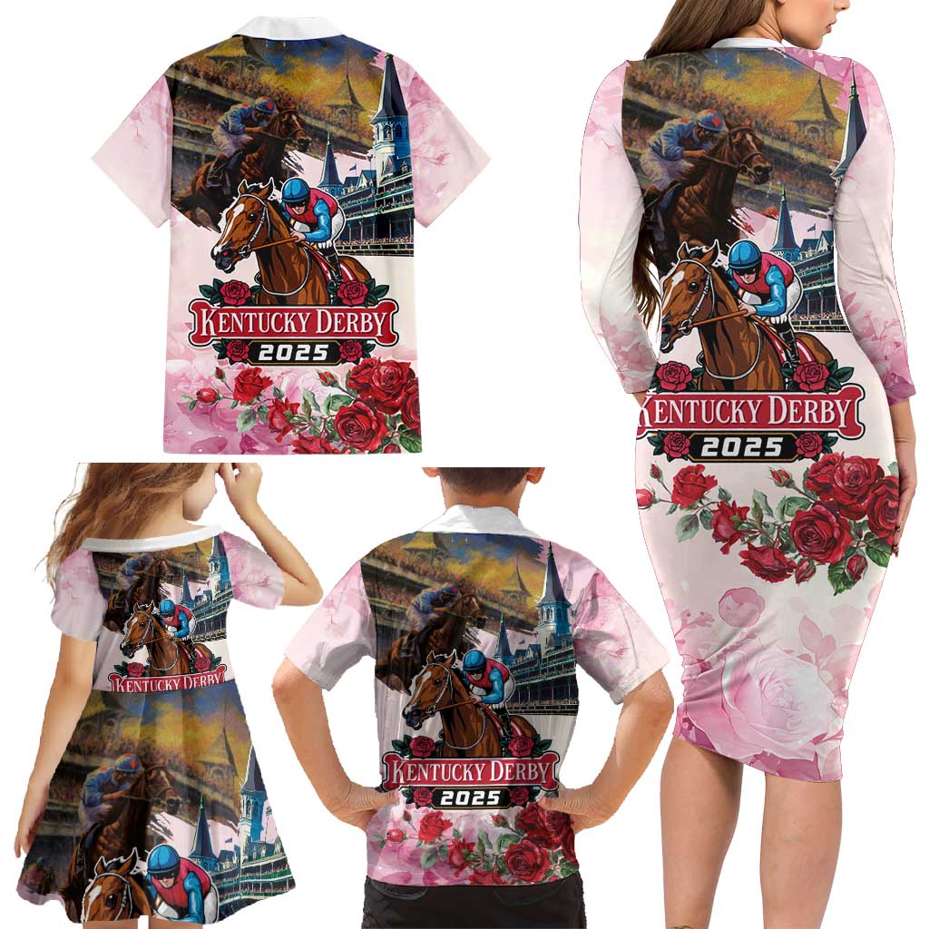 Kentucky Horses Racing 2025 Family Matching Long Sleeve Bodycon Dress and Hawaiian Shirt Churchill Downs The Race for the Roses