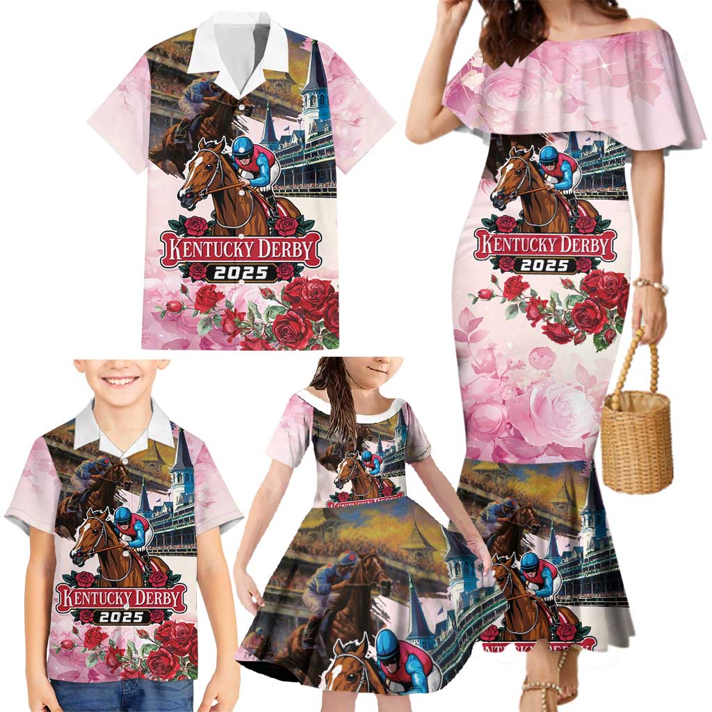 Kentucky Horses Racing 2025 Family Matching Mermaid Dress and Hawaiian Shirt Churchill Downs The Race for the Roses
