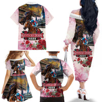 Kentucky Horses Racing 2025 Family Matching Off The Shoulder Long Sleeve Dress and Hawaiian Shirt Churchill Downs The Race for the Roses