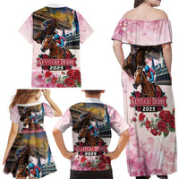 Kentucky Horses Racing 2025 Family Matching Off Shoulder Maxi Dress and Hawaiian Shirt Churchill Downs The Race for the Roses