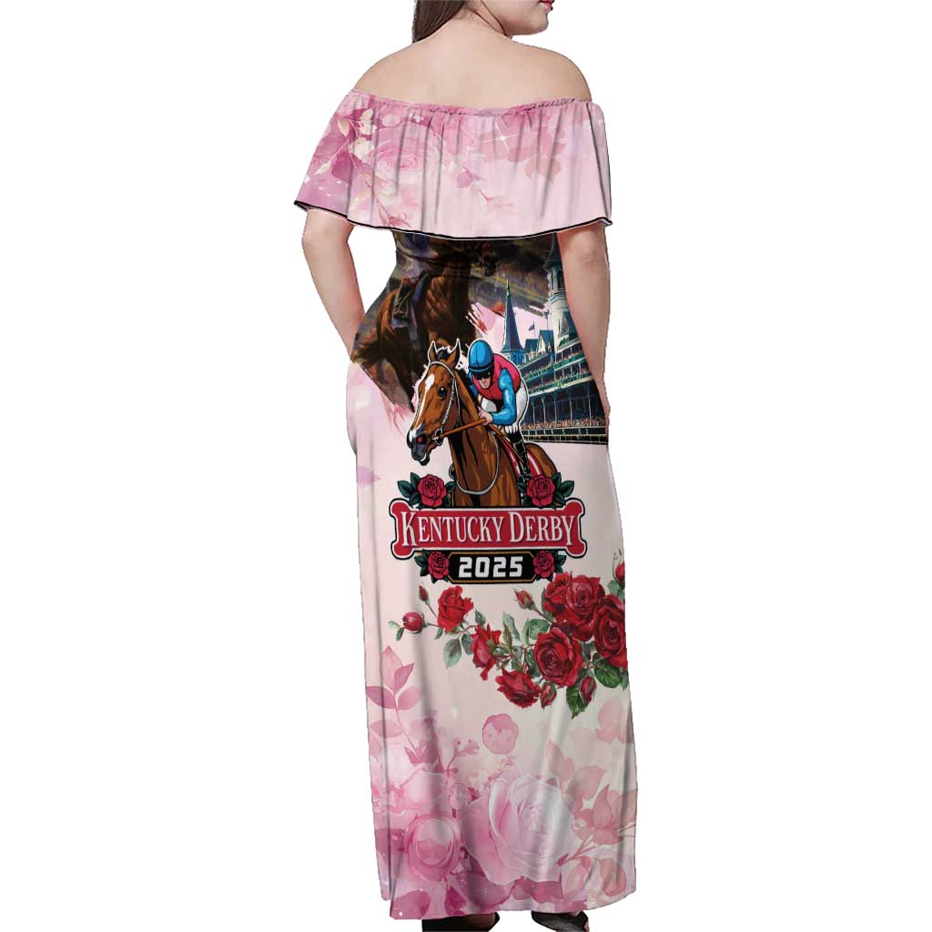 Kentucky Horses Racing 2025 Family Matching Off Shoulder Maxi Dress and Hawaiian Shirt Churchill Downs The Race for the Roses