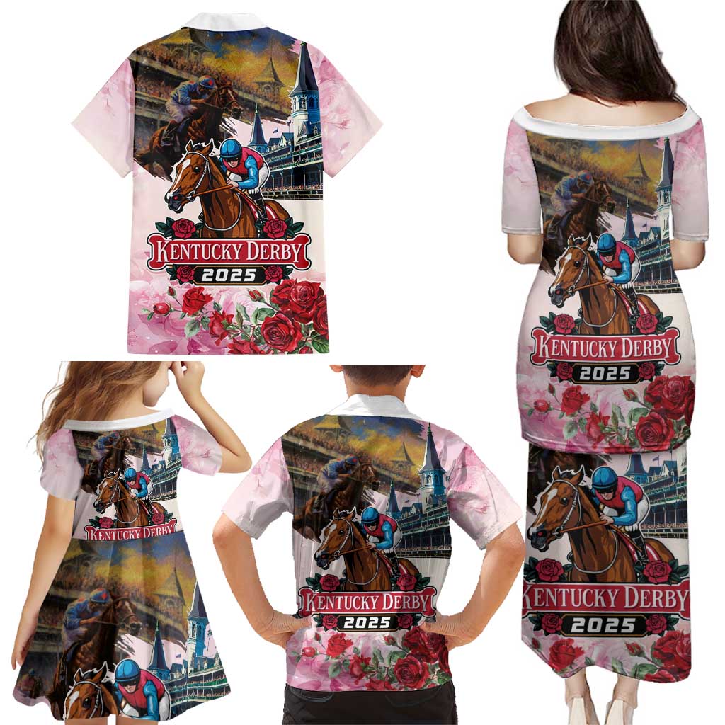 Kentucky Horses Racing 2025 Family Matching Puletasi and Hawaiian Shirt Churchill Downs The Race for the Roses
