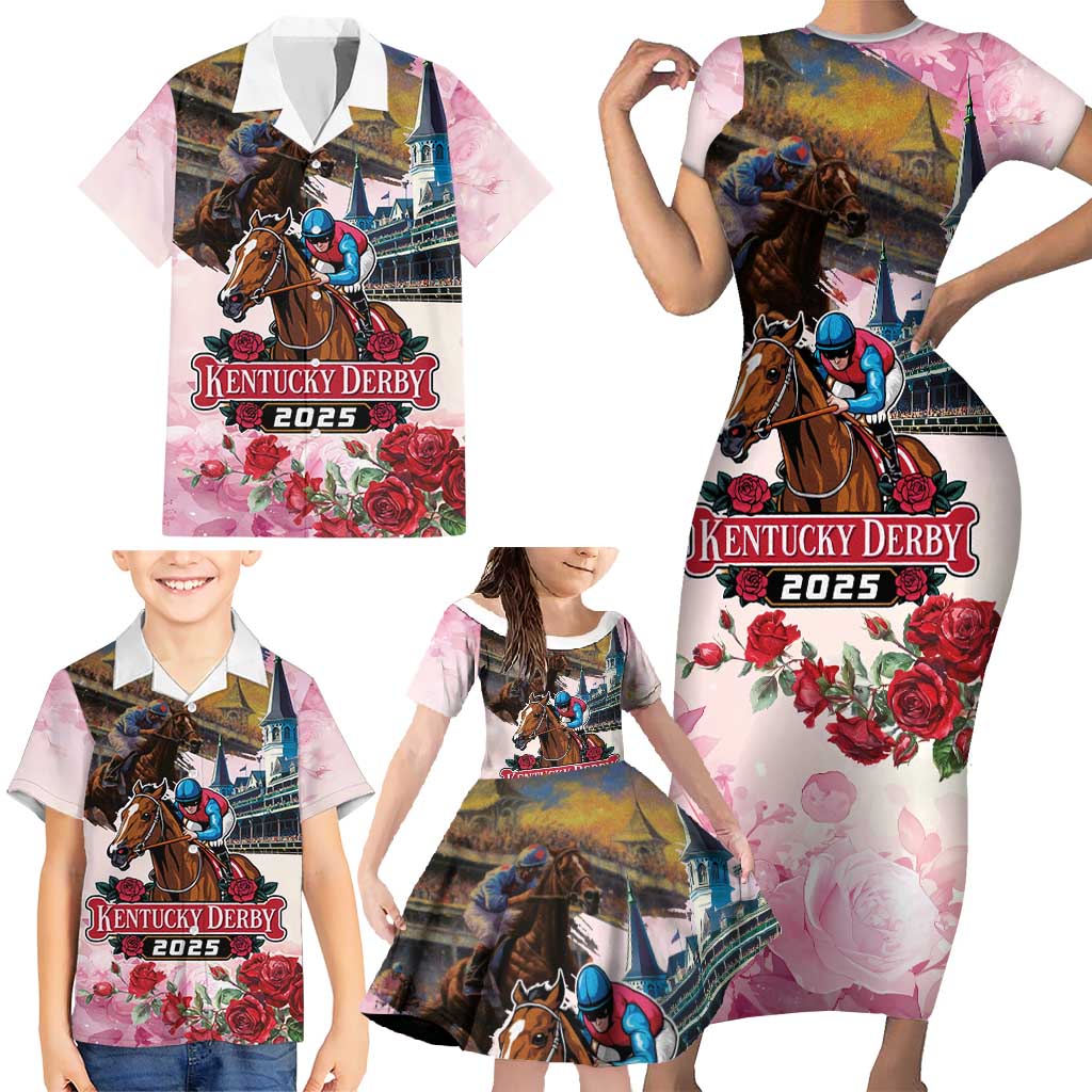 Kentucky Horses Racing 2025 Family Matching Short Sleeve Bodycon Dress and Hawaiian Shirt Churchill Downs The Race for the Roses