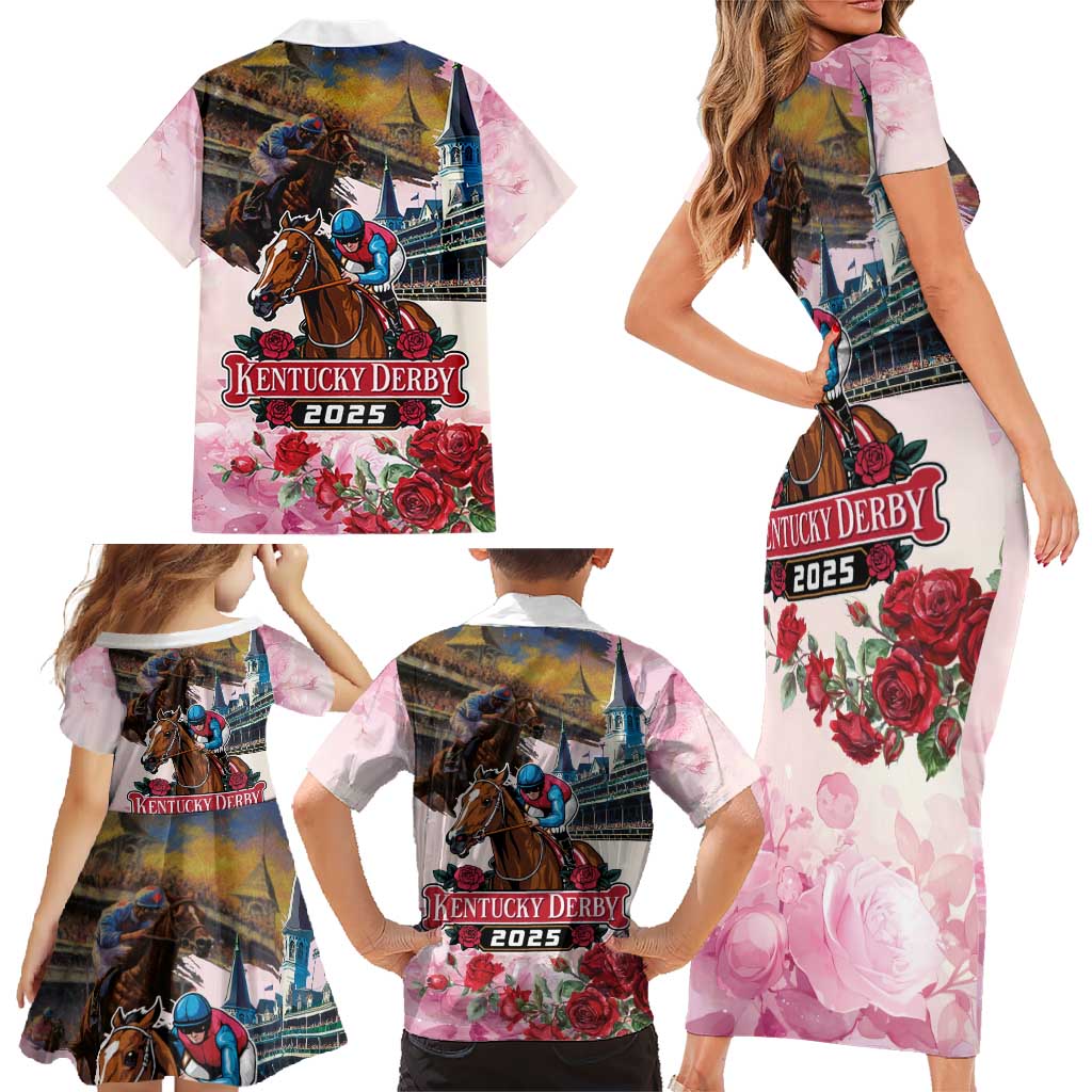 Kentucky Horses Racing 2025 Family Matching Short Sleeve Bodycon Dress and Hawaiian Shirt Churchill Downs The Race for the Roses