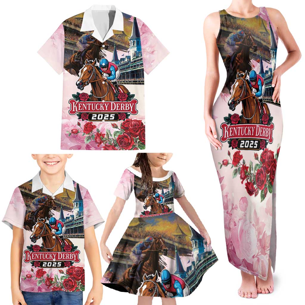 Kentucky Horses Racing 2025 Family Matching Tank Maxi Dress and Hawaiian Shirt Churchill Downs The Race for the Roses