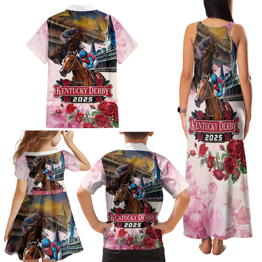 Kentucky Horses Racing 2025 Family Matching Tank Maxi Dress and Hawaiian Shirt Churchill Downs The Race for the Roses