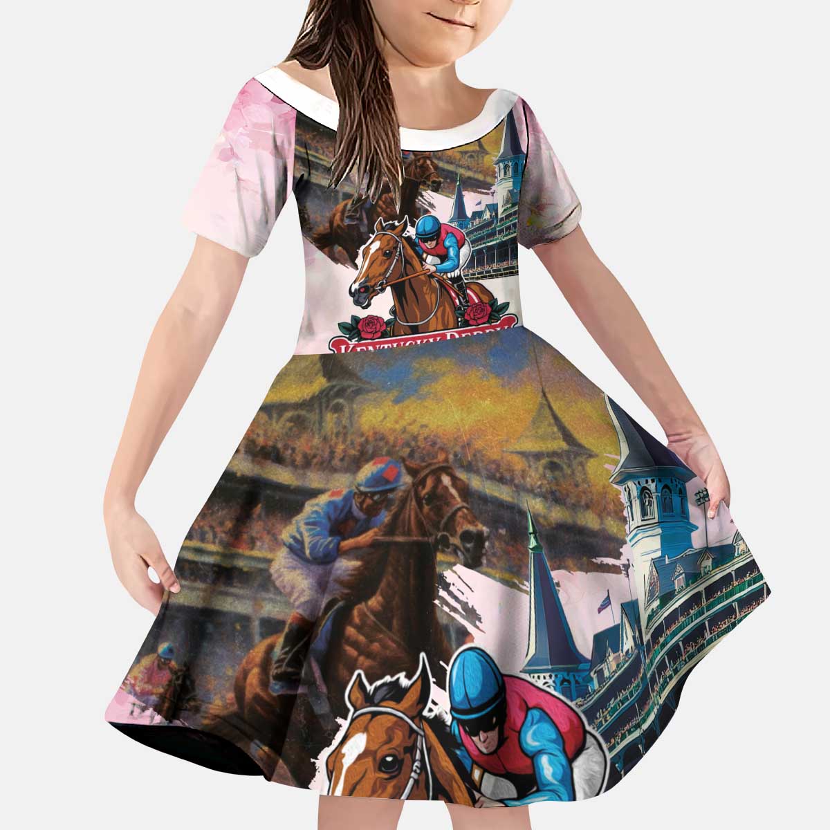 Kentucky Horses Racing 2025 Kid Short Sleeve Dress Churchill Downs The Race for the Roses
