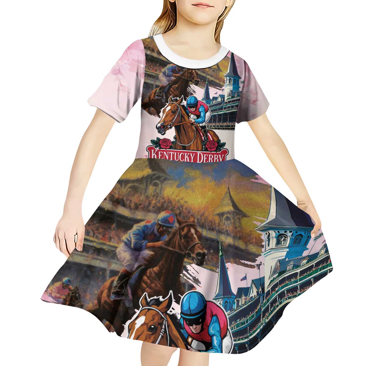 Kentucky Horses Racing 2025 Kid Short Sleeve Dress Churchill Downs The Race for the Roses
