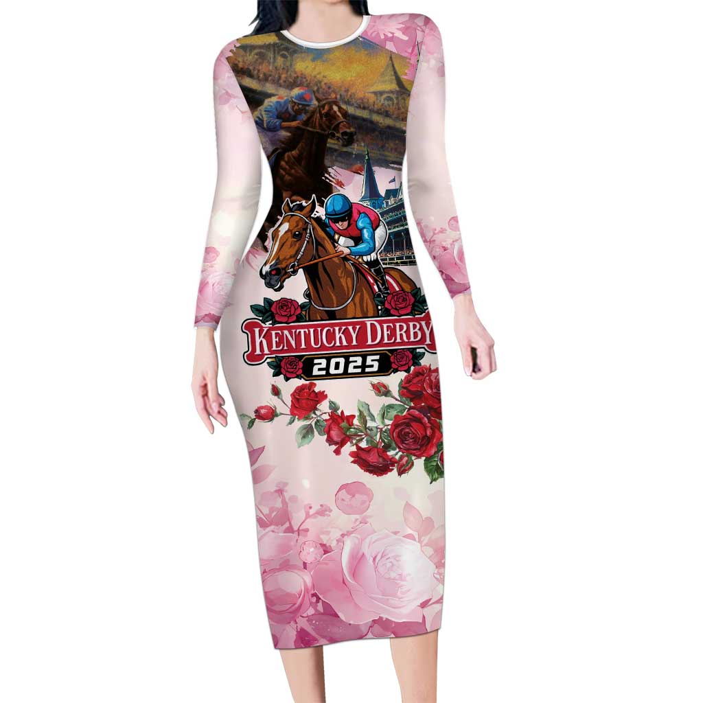 Kentucky Horses Racing 2025 Long Sleeve Bodycon Dress Churchill Downs The Race for the Roses