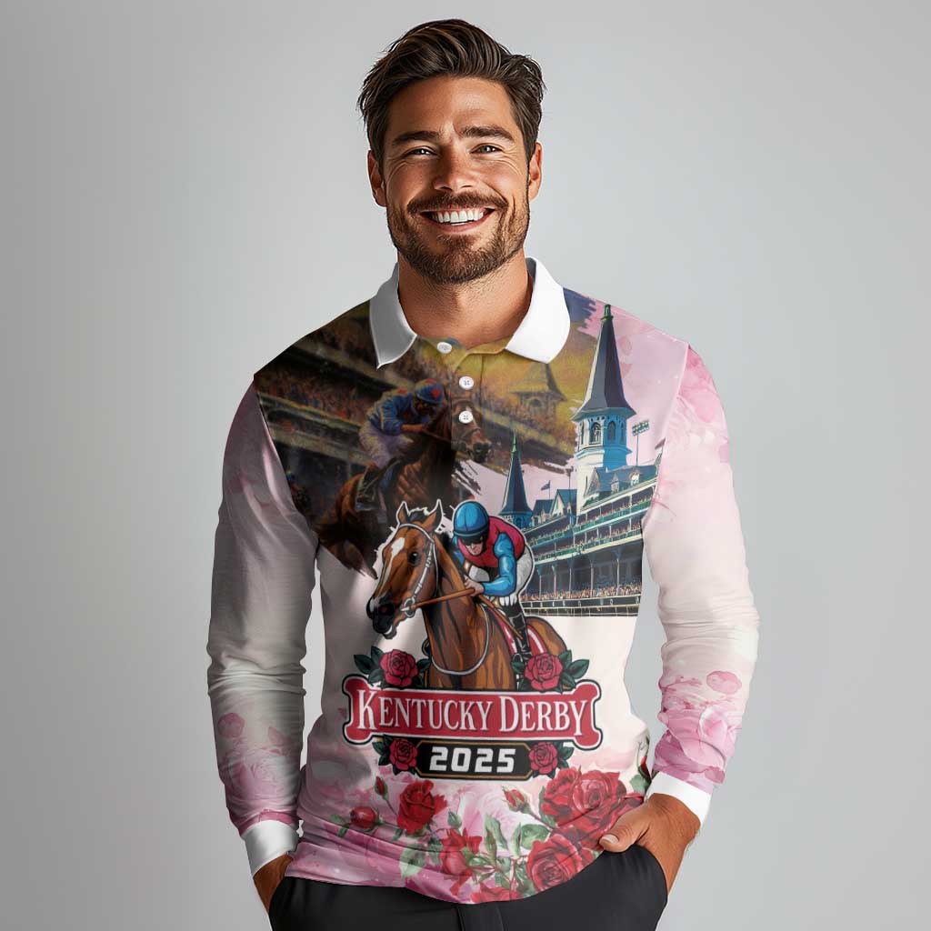 Kentucky Horses Racing 2025 Long Sleeve Polo Shirt Churchill Downs The Race for the Roses
