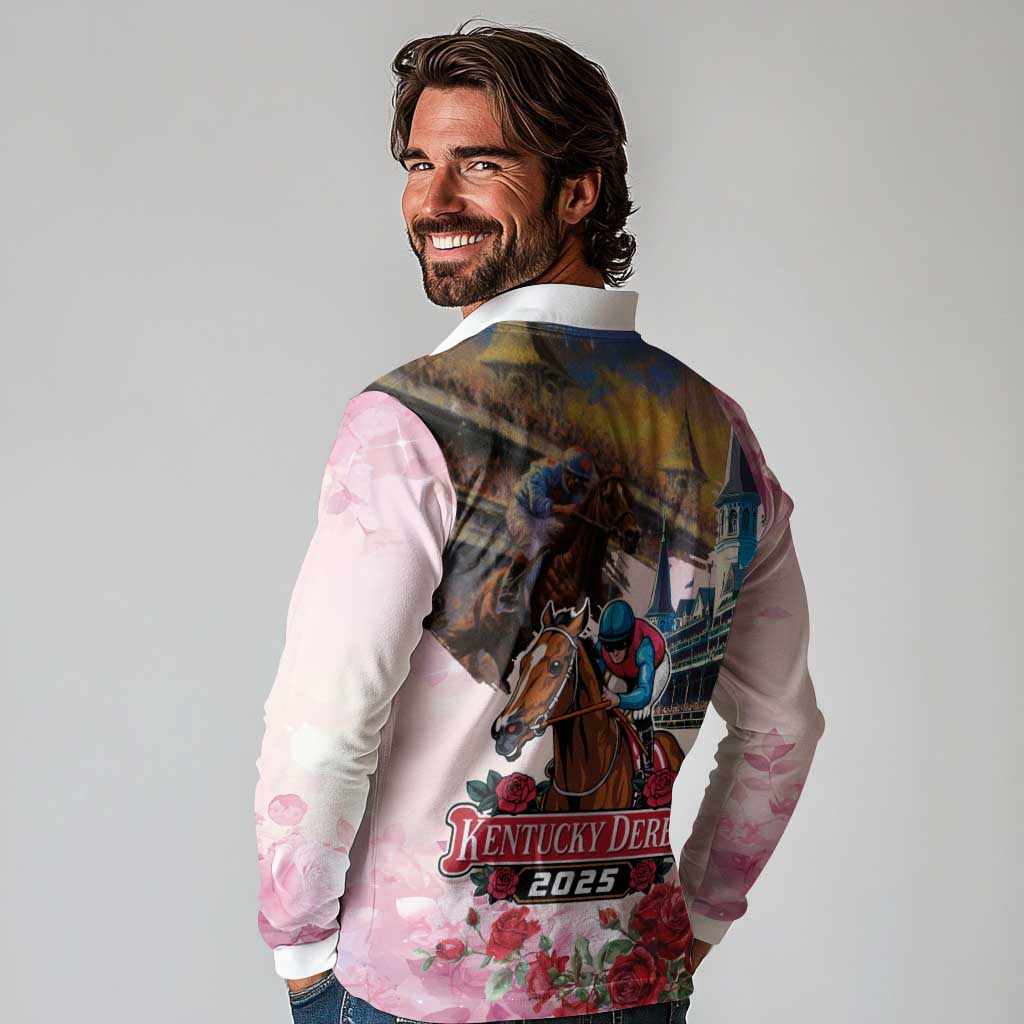 Kentucky Horses Racing 2025 Long Sleeve Polo Shirt Churchill Downs The Race for the Roses