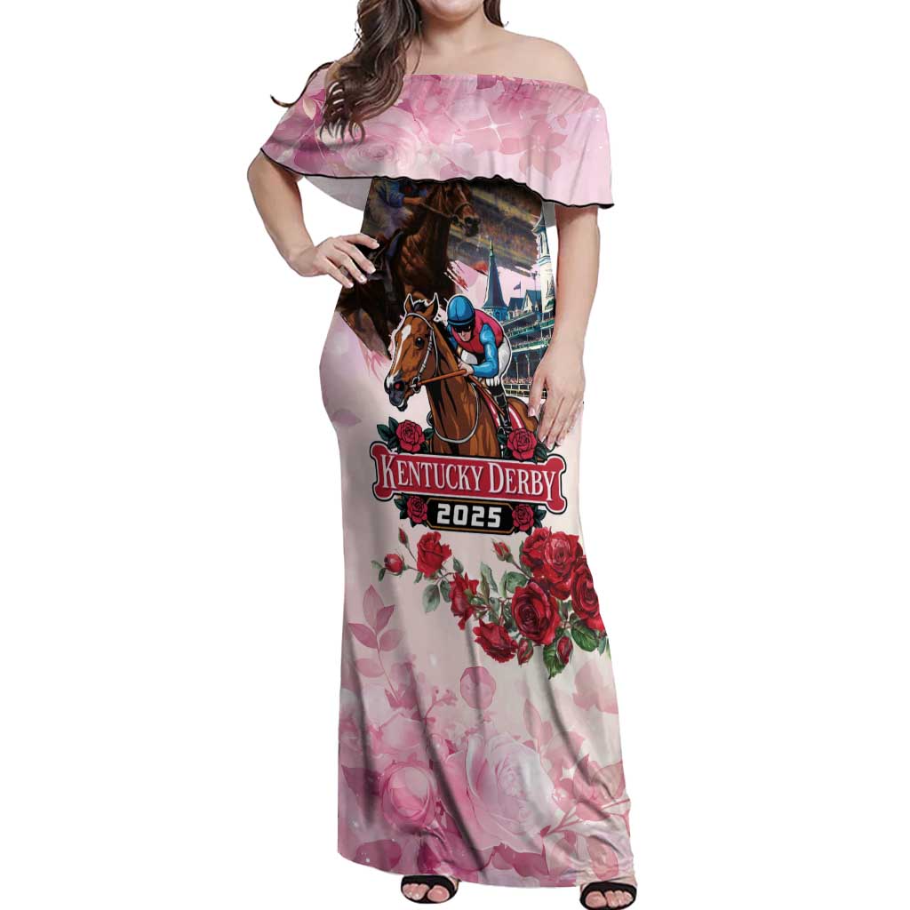 Kentucky Horses Racing 2025 Off Shoulder Maxi Dress Churchill Downs The Race for the Roses